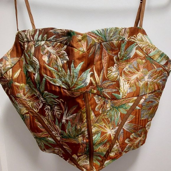CIDER Women's Floral Spaghetti Straps Corset/Bustier- Brown/Bronze/Green Medium - Picture 6 of 10